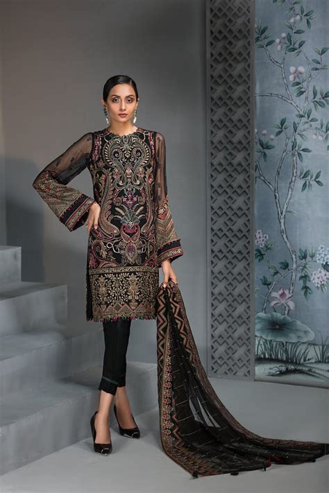 buy latest pakistani black chiffon party dress online nameera by farooq