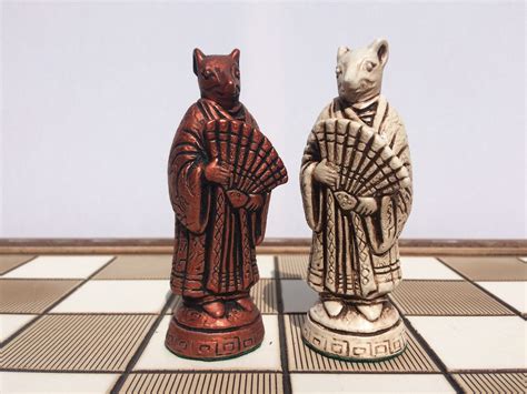 Animal Chess Set Chinese Mice Chess Set Antique White And Old