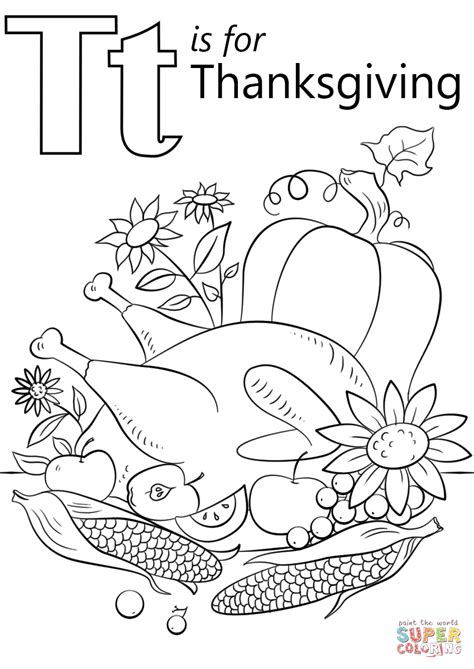 T Is For Thanksgiving Coloring Page Free Printable Coloring Pages