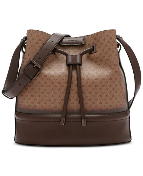 Calvin Klein Ash Ombre Signature Drawstring Adjustable Bucket Bag In