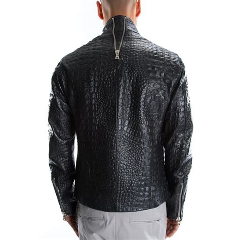 black alligator crocodile embossed on genuine goatskin leather etsy leather jacket leather