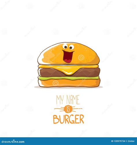 Vector Cartoon Cute Burger Character With Cheese Meat And Salad Icon