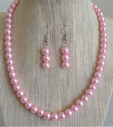 Pastel Pink Pearl Necklace Pink Bridesmaid Wedding Jewelry