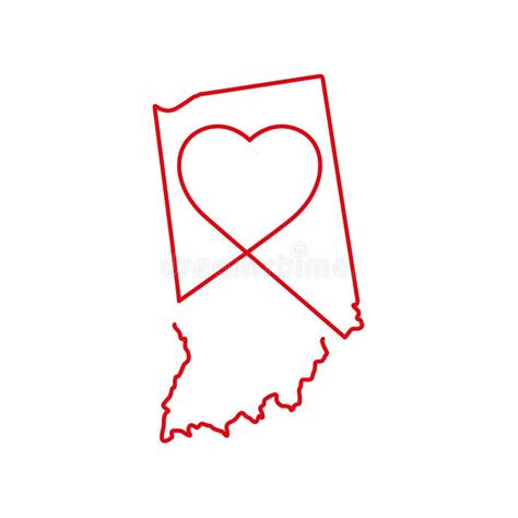 Indiana Us State Red Outline Map With The Handwritten Heart Shape