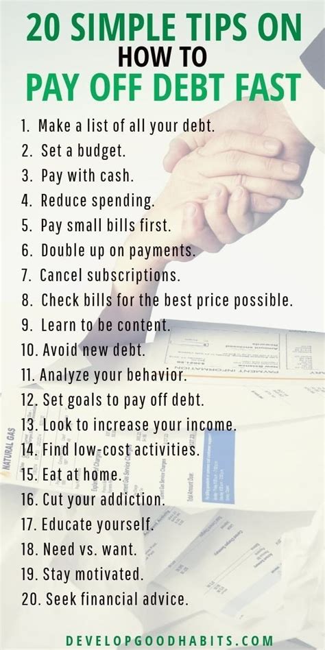 A Poster With The Words 20 Simple Tips On How To Pay Off Debt