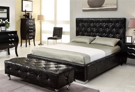Buy At Home Michelle King Platform Bedroom Set 2 Pcs In Black Leather