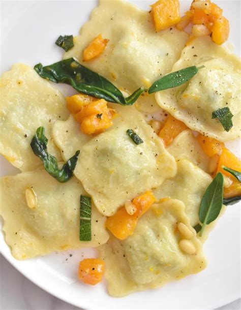 Butternut Squash Ravioli With Brown Butter Sage Sauce Herbs And Flour