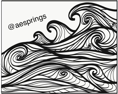 Waves Ocean Line Art Doodle Black White Line Art Ocean Wave Drawing Line Art Vector