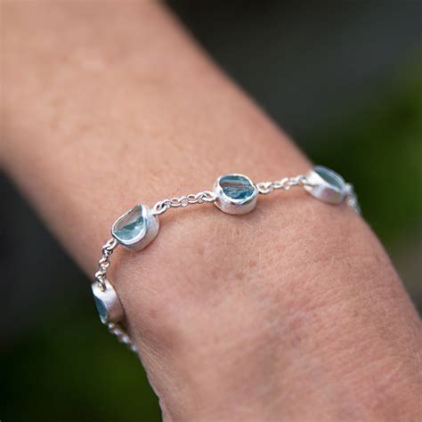 Aquamarine Gemstone Sterling Silver Handmade Ladies Bracelet Poppy