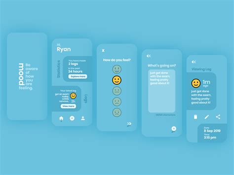 This app gives you a variety of videos that portray different moods and allows you to choose the video that best reflects your mood at the moment. Concept UI for a mood tracker app, went for something more ...