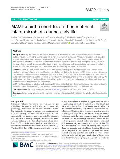 Pdf Mami A Birth Cohort Focused On Maternal Infant Microbiota During