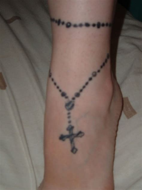 Sketch ankle rosary tattoo design. 63 Cool Rosary Tattoos On Ankle