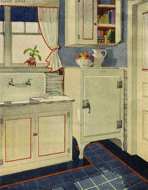 Red White And Blue Vintage 1920s Kitchen Design
