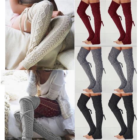 Crochet Knitted Stockings Women Sexy Thigh High Leg Warmers Winter Long Boot Cover Lace Trim