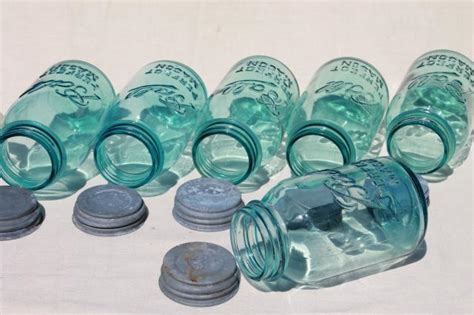 Vintage Blue Glass Canning Jars W Zinc Lids Ball Perfect Mason Jars