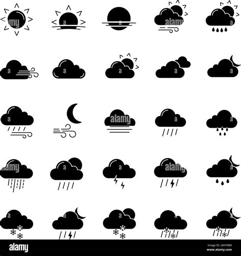 Weather Forecast Glyph Icons Set Snow Rain Sleet Shower Or Drizzle