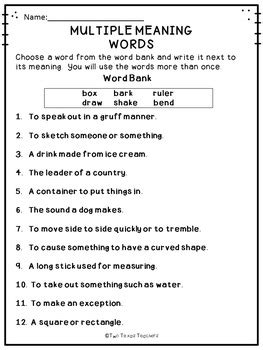 Click on odt or pdf to download worksheets in preferred format. Multiple Meaning Words by Two Texas Teachers | Teachers ...