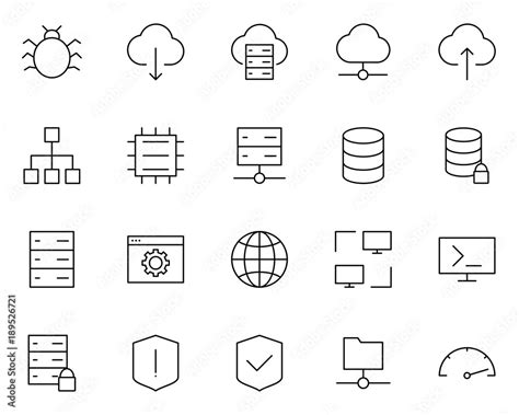Hosting Line Icons Set Vector Simple Minimal 96x96 Pictograms Stock