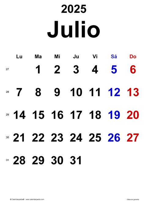 Calendario Julio 2025 En Word Excel Y Pdf Calendarpedia