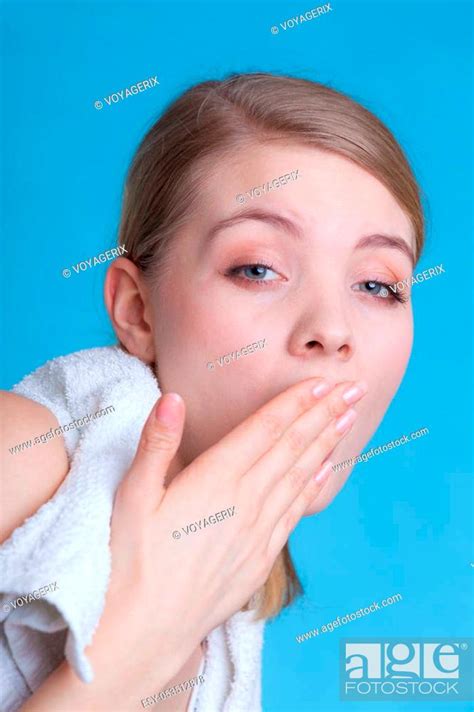 Tiredness Boredom Concept Sleepy Woman Placing Hand On Mouth Yawning