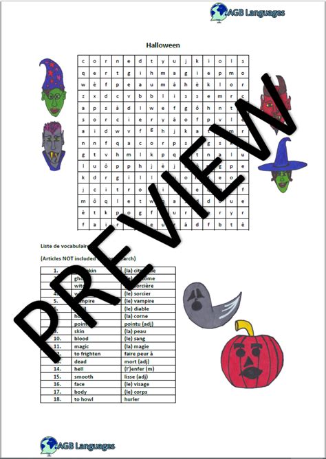 Halloween Word Search French Teaching Resources