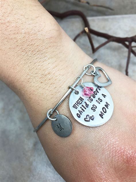 Maybe you would like to learn more about one of these? New Mom Pendant Necklace - Hand Stamped - Bangle Bracelet ...