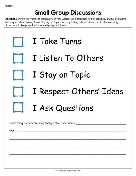 Small Group Discussions Checklist Worksheet Have Fun Teaching