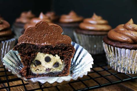 Salted Dark Chocolate Cupcakes Stuffed With Chocolate Chip Cookie Dough