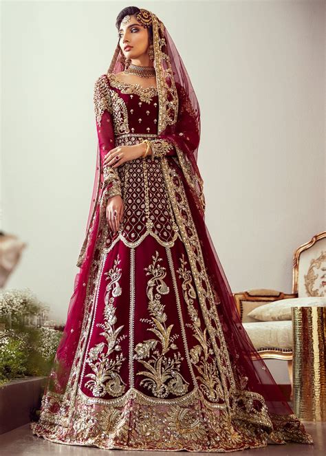 Buy Pakistani Bridal Dresses Embroidered Maroon Bridal Lehnga For