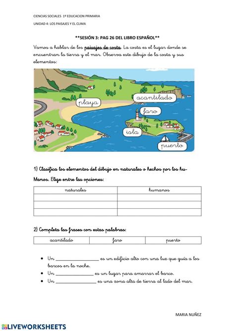 Actividad online de Los paisajes para º primaria Puedes hacer los ejercicios online o