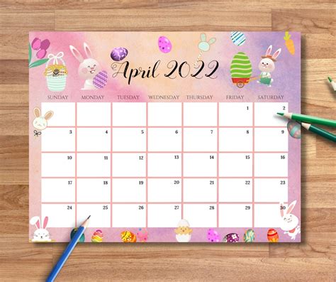 Editable April 2022 Calendar Happy Easter Day With Easter Etsy India