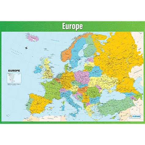Buy Europe Map Geography Posters Laminated Gloss Paper Measuring 33
