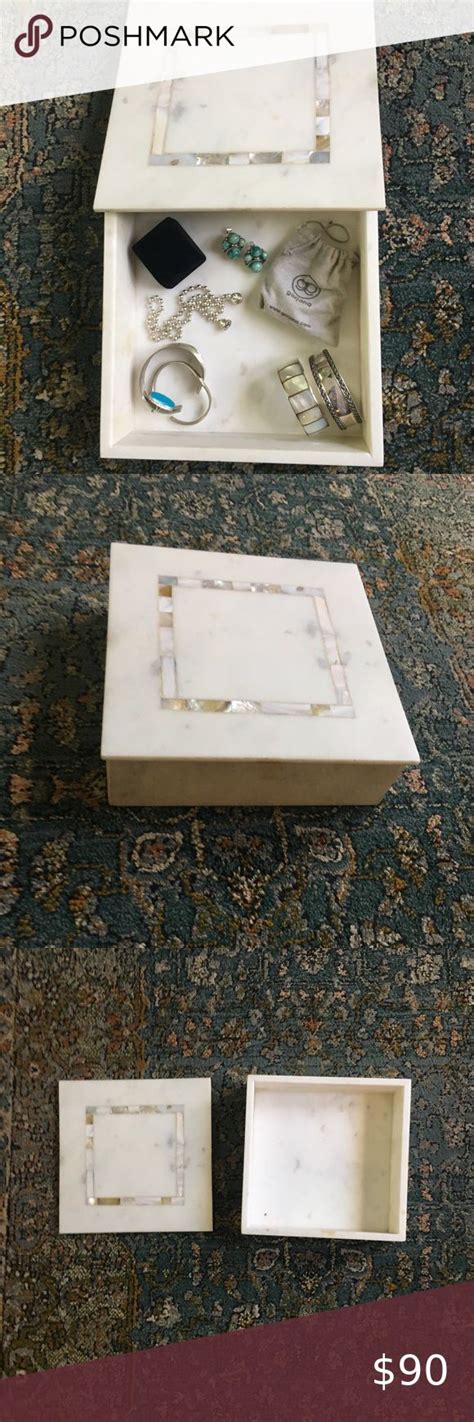 White Marble Jewelry Box With Mother Of Pearl Lid White Marble