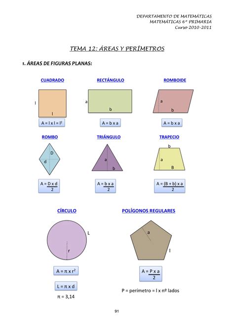 Tema Áreas y perímetro Matemáticas º PRIMARIA