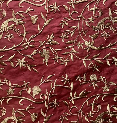 New 100 Silk Dupioni Embroidered Gold Floral Motif Drapery Fabric