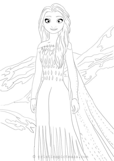 Coloring pages with Elsa in White dress - Frozen 2 – Cristina is Painting