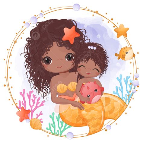 Baby Cute Mermaid Vector Design Images Cute Mermaid Mom And Baby In