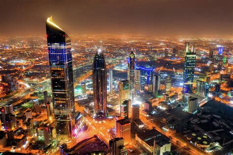 Kuwait Tower City Skyline Glowing At Night Taken In Kuwait In D
