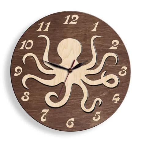 Wooden Octopus Clock Big Wall Clocks Clock Wall Clock