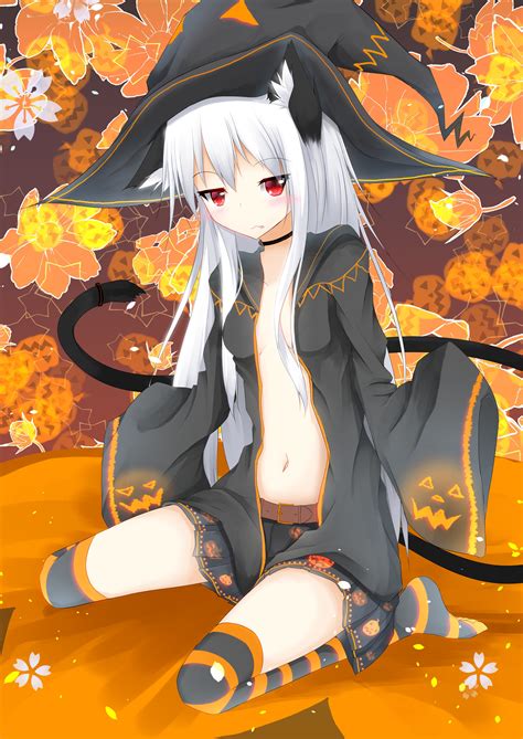 Animal Ears Long Hair Halloween Stockings Red Eyes Witch Hat
