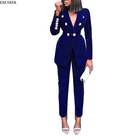 autumn winter tracksuit notched full sleeve blazers pants suit two piece casual office lady