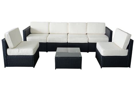 These seats have a woven texture popular among modern decorators crafted from synthetic materials that also repels the effects of wind and rain. MCombo 7pcs Black Wicker Patio Sectional Outdoor Sofa ...