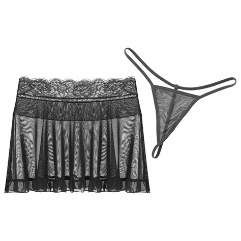 Sexy Women Sheer See Through Mini Skirt G String 2 Piece Lingerie Set Nightwear Ebay