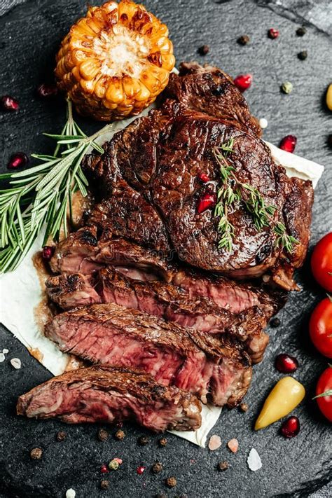 Juicy Steak Medium Rare Beef With Spices Grilled Ribeye Beef Steak