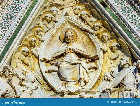 Mary Sculpture Statue Facade Duomo Cathedral Florence Italy Stock Image
