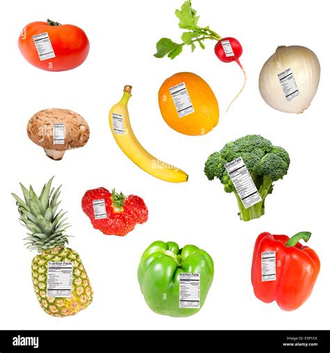 Fruit And Vegetables With Nutrition Fact Labels Stock Photo Alamy