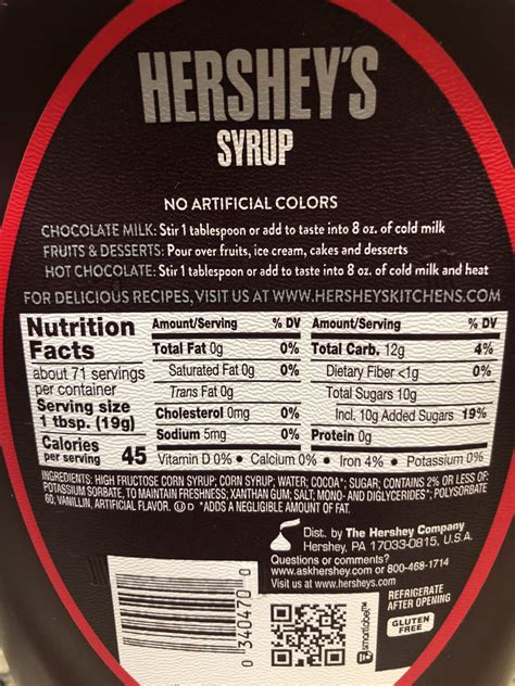 Hershey Chocolate Syrup Nutrition Label Labels Design Ideas My XXX Hot Girl