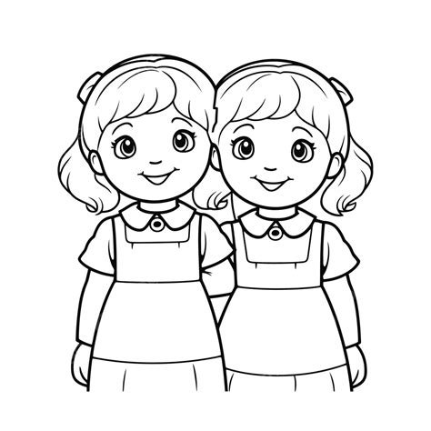 Dos Hermanas Para Colorear Vector Png Dibujo De Hermanas Esquema De