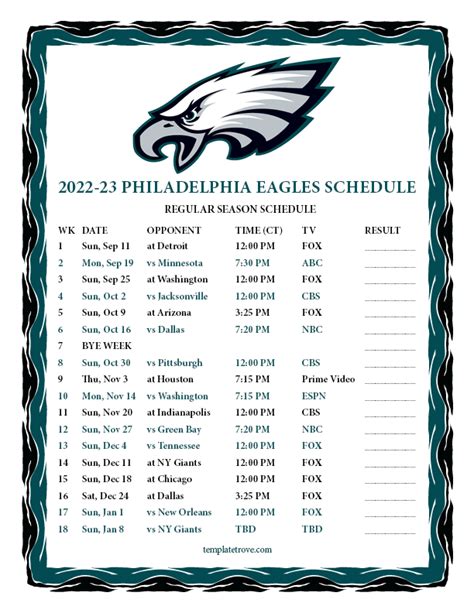 Printable 2022 2023 Philadelphia Eagles Schedule