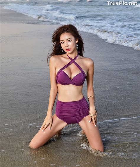 True Pic Park Da Hyun Korean Fashion Model RoseMellow Purple Bikini